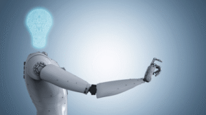 un robot proyectando los usos que les puede dar una empresa onegocio a la IA