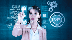 chica analisando en una pantalla que es el seo y como funciona para poscionar en los buscadores de Inteligencia artificial