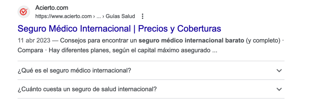 resultado enrriquecido, mostrando diferentes preguntas en formato acordeon 