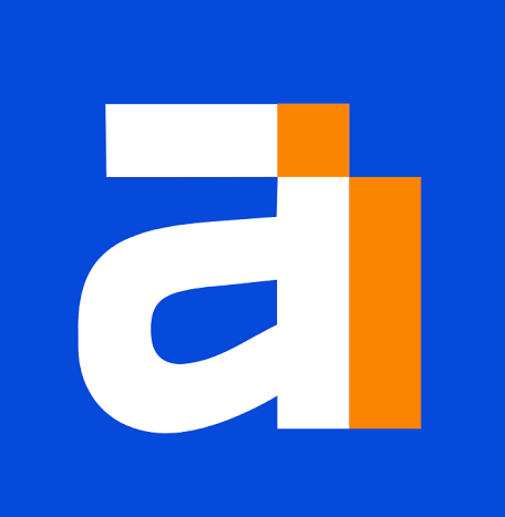 logo en color azul, blanco y naranja de ahrefs, herramienta de SEO