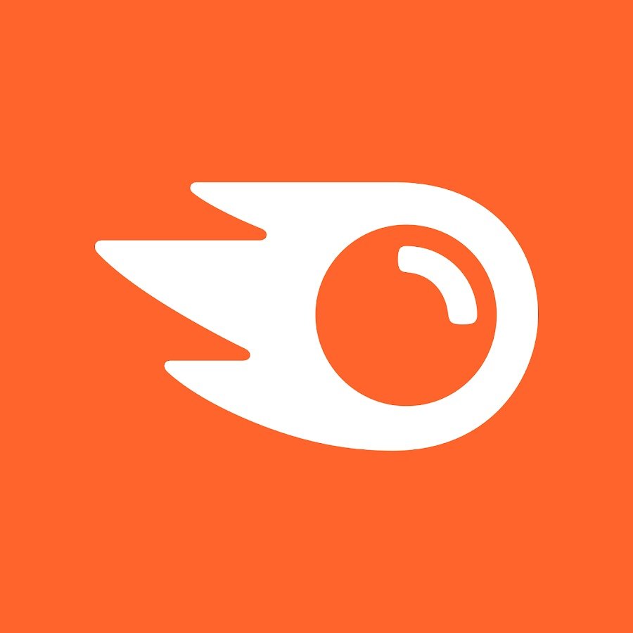 logo de semrush con fondo color naranja e icono color blanco de un meteorito