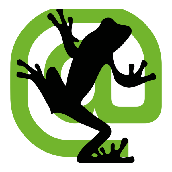 logo de Screaming Frog con icono de rana en color negro y aspiral verde detras